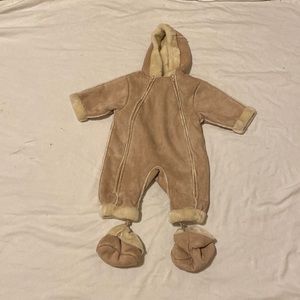 Brown fuzzy baby winter onesie